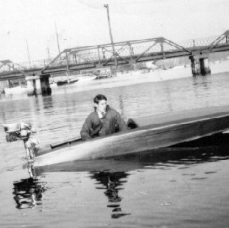 c1927 Norman racing runabouts on Spa Creek with old bridge in background