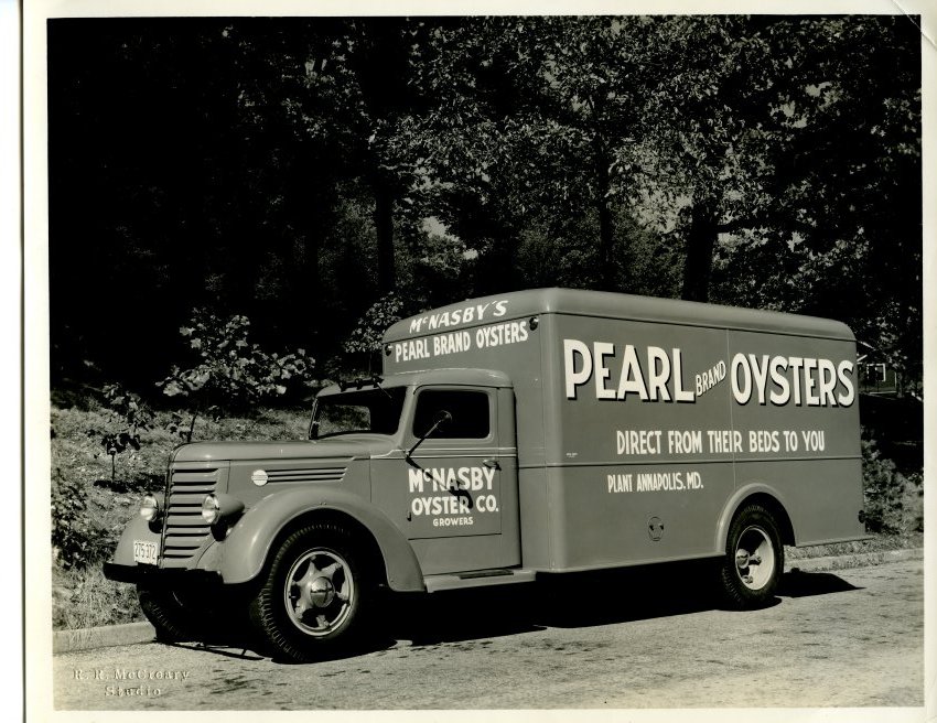 Delivery truck owned and operated by McNasby Oyster Co. to ship and distribute oysters packed at the Eastport packing facility.